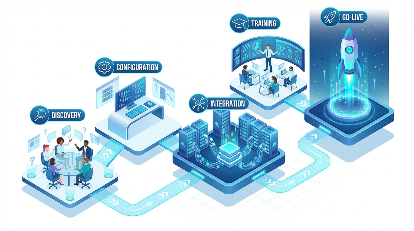Multiple communication channels including WhatsApp email phone and calendar booking converging to laptop showing omnichannel business communication